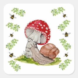 Een kleurrijke bosvlieg en een slak vierkante sticker