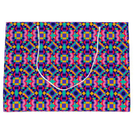 Een kleurrijke cadeautas met een levendig geometri