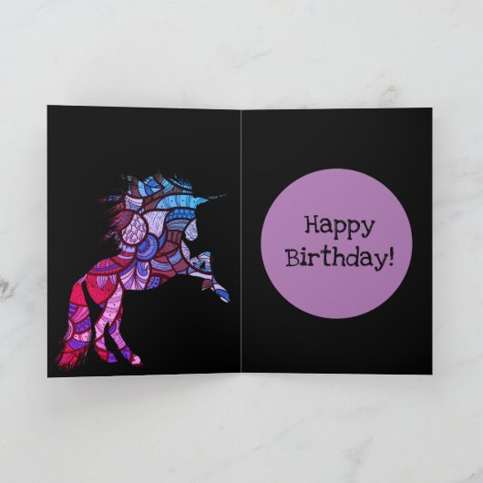 Een Kleurrijke Eenhoorn, Verjaardag Kaart (Binnen)