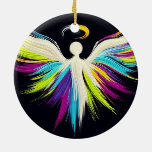 Een Kleurrijke Engel Kerstboom Keramisch Ornament (Achterkant)