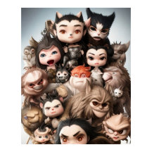 Een kleurrijke groep malle dieren en anderen