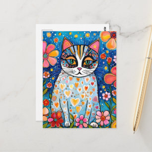 Een kleurrijke kat briefkaart