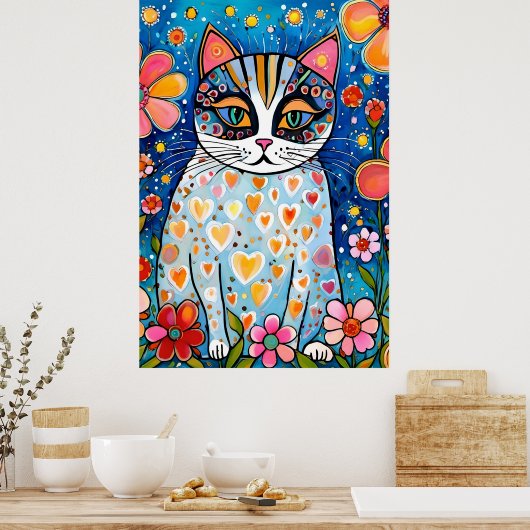 Een kleurrijke kat poster (Keuken)