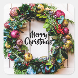 Een kleurrijke kerstkaartje voor feestdagen vierkante sticker