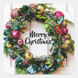 Een kleurrijke kerstkaartje voor feestdagen vierkante sticker