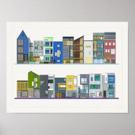 Een kleurrijke moderne design rijhuizen poster