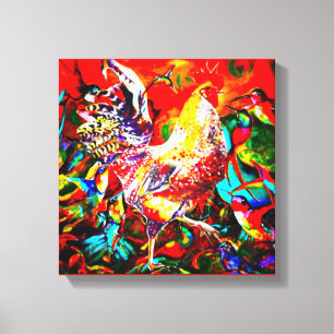 "Een kleurrijke ochtend" Rooster en Hummingbird Canvas Afdruk