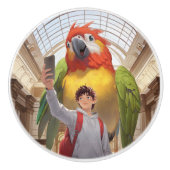 Een kleurrijke ontmoeting - Reuzenpapegaai in het Keramische Knop (Voorkant)