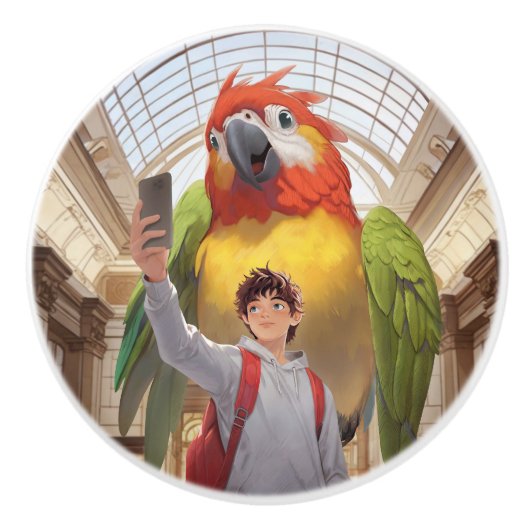 Een kleurrijke ontmoeting - Reuzenpapegaai in het Keramische Knop (Voorkant)