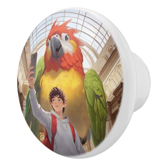 Een kleurrijke ontmoeting - Reuzenpapegaai in het Keramische Knop (Rechts)