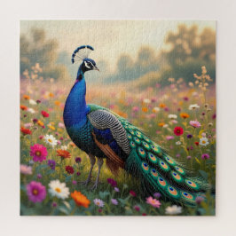 Een Kleurrijke Pauw en Bloemen Legpuzzel