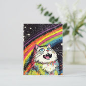 Een kleurrijke pluizige kat in de ruimte briefkaart (Staand voorkant)
