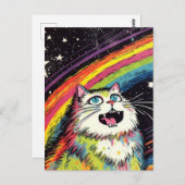 Een kleurrijke pluizige kat in de ruimte briefkaart (Voorkant / Achterkant)