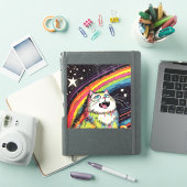 Een kleurrijke pluizige kat in de ruimte sticker (iPad Cover)