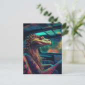 Een kleurrijke psychedelische hagedis in een voert briefkaart (Staand voorkant)