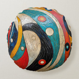 Een kleurrijke retro Abstract Rond Kussen