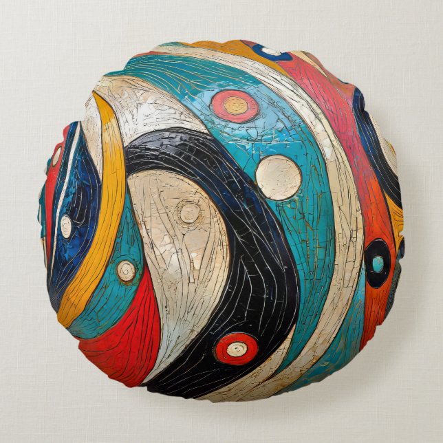 Een kleurrijke retro Abstract Rond Kussen (Voorkant)