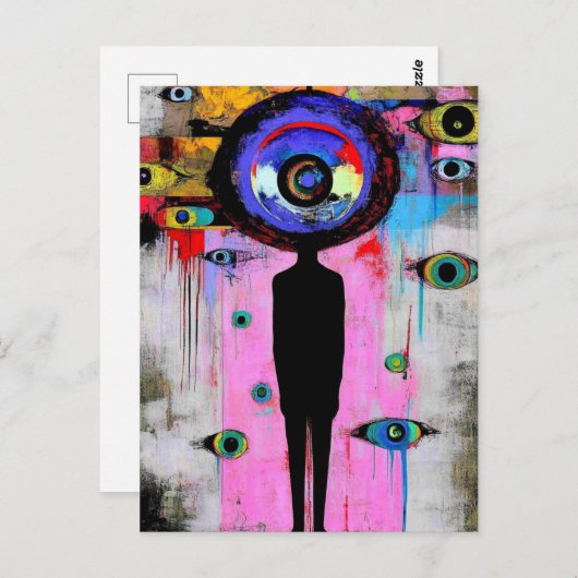 Een kleurrijke surrealistische Abstract Briefkaart (Voorkant / Achterkant)