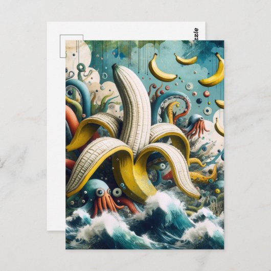 Een kleurrijke surrealistische banaan octopus briefkaart (Voorkant / Achterkant)