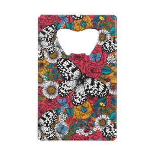 Een kleurrijke tuin creditkaart flessenopener