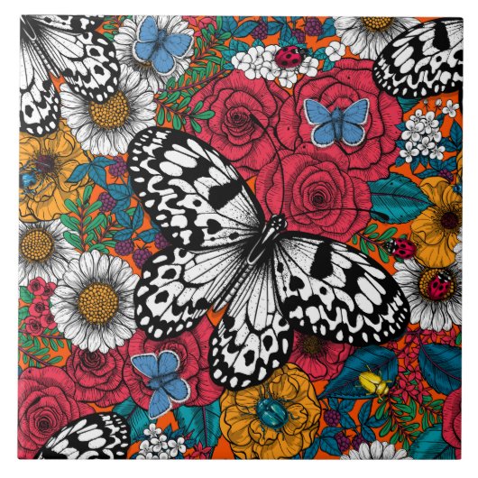 Een kleurrijke tuin tegeltje (Voorkant)