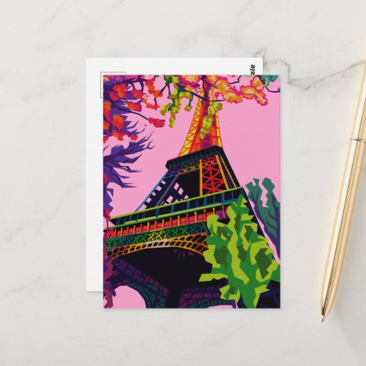 Een kleurrijke viering van de Eiffeltoren Briefkaart (Voorkant / Achterkant in situ)