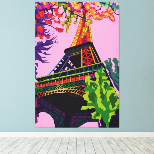 Een kleurrijke viering van de Eiffeltoren Canvas Afdruk (Insitu (Houten vloer))