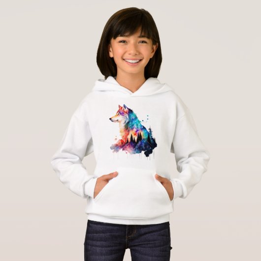 Een kleurrijke wolfskop te midden van het bos (Voorkant volledig)