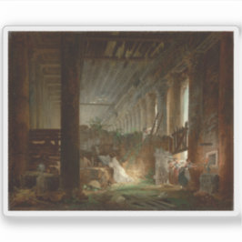 Een kluizenaar bidt in de ruïnes van een Romeinse  Sticker