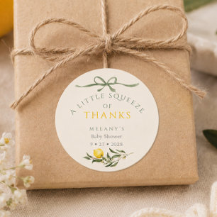 Een kneepje dank lemon citrus baby shower ronde sticker