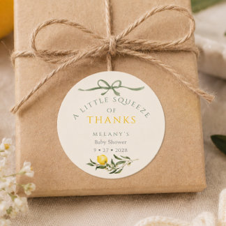 Een kneepje dank lemon citrus baby shower ronde sticker