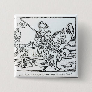 Een Knight, van Caxton's 'Game of the Chess' Vierkante Button 5,1 Cm