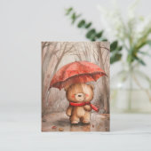 Een knuffel beren in de regen briefkaart (Staand voorkant)