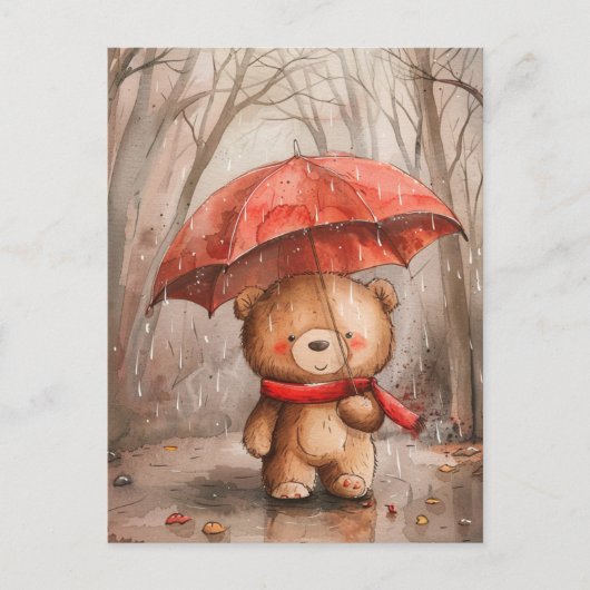 Een knuffel beren in de regen briefkaart (Voorkant)