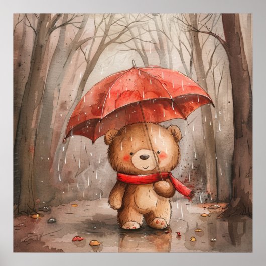 Een knuffel beren in de regen poster (Voorkant)