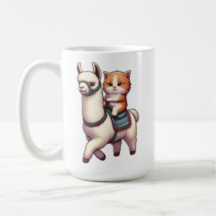 Een knuffel kitten rijden pluizige lama, kat en la koffiemok