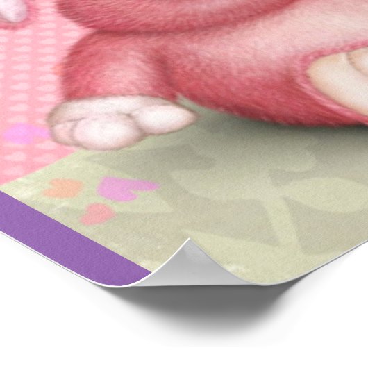 Een knuffel roze konijn met harten en gebladerte poster (Hoek)