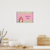 Een knuffel roze konijn met harten en gebladerte poster (Keuken)