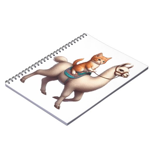 Een Knuffelend Katje dat op een Donzige Lama Rijdt Notitieboek (Linkerzijde)