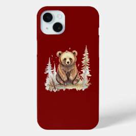 Een knuffelende kleine beer - Artistieke illustrat iPhone 15 Mini Hoesje