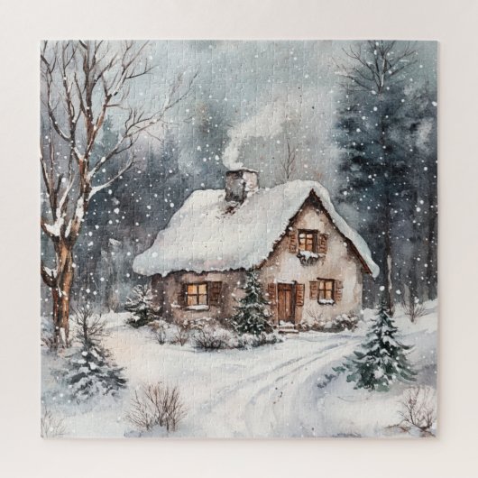 Een knus huisje in de winter legpuzzel (Verticaal)