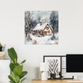 Een knus huisje in de winter poster (Thuiskantoor)