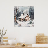 Een knus huisje in de winter poster (Keuken)