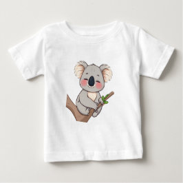 Een koala die zich vastklampt aan een T-shirt met 