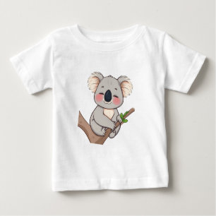 Een koala die zich vastklampt aan een T-shirt met 