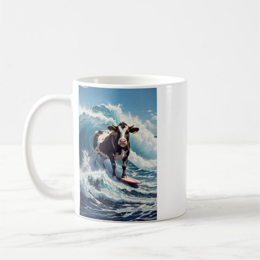Een Koe die Grappig Surft Koffiemok (Links)