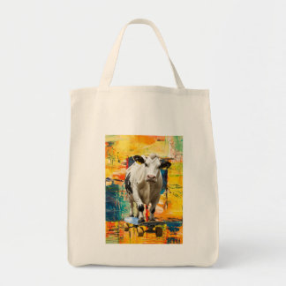 Een koe die schaatst in een park op een zonnige da tote bag