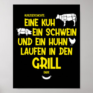 Een koe, een varken en een kip lopen de grill in - poster