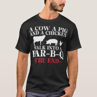 Een koe, een varken en een kip lopen een Bar B Q b T-shirt