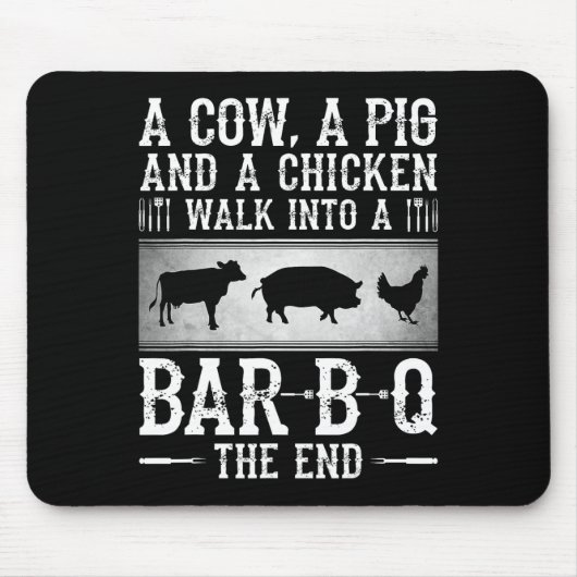 Een Koe, een varken en een kip lopen een BBQ-barbe Muismat (Voorkant)